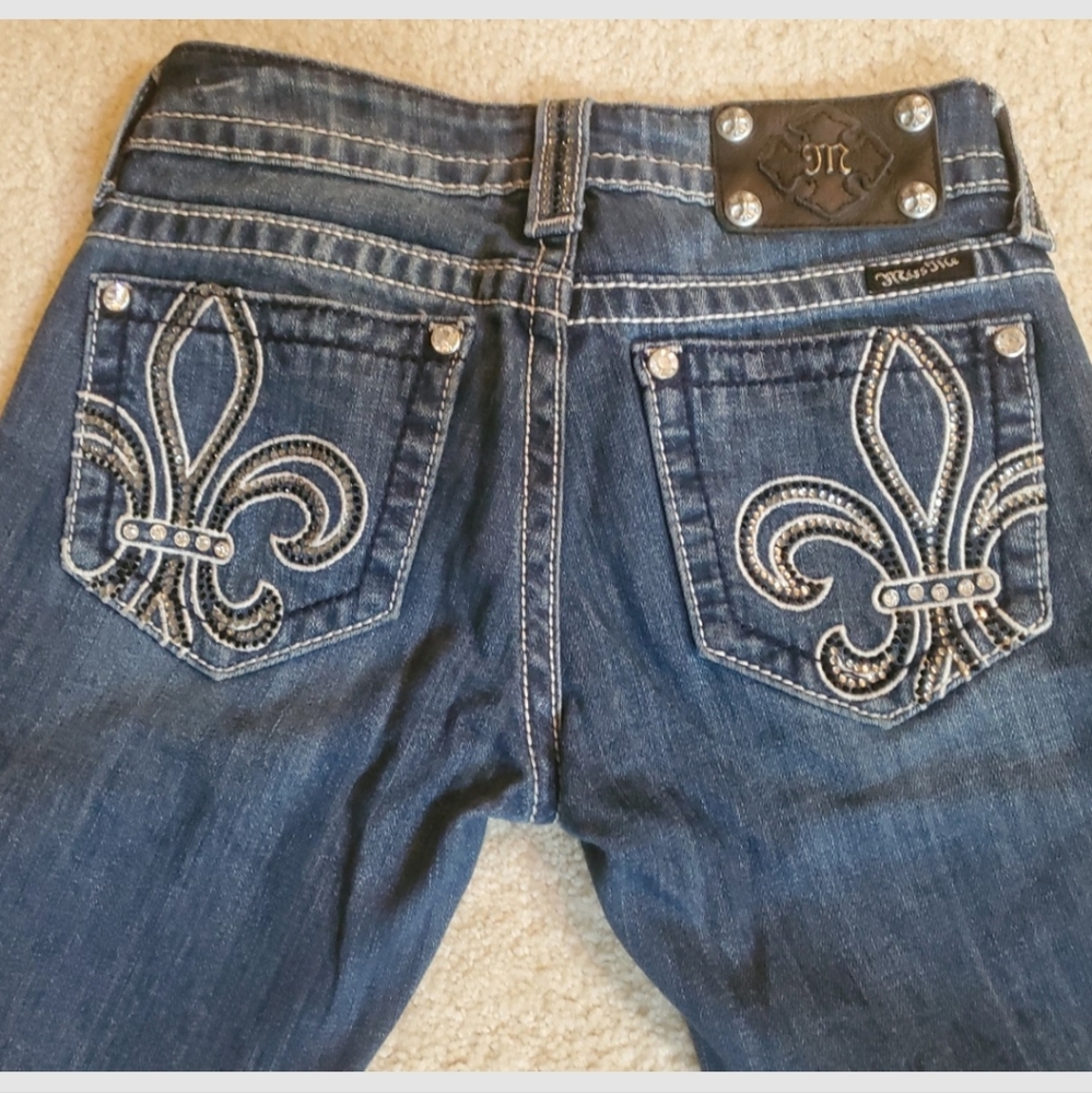 Girls "Miss Me" Boot Cut Jeans Embroidered Rhinestone Denim Pants Waist Sz 25